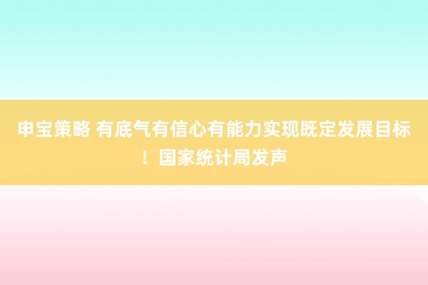 申宝策略 有底气有信心有能力实现既定发展目标！国家统计局发声